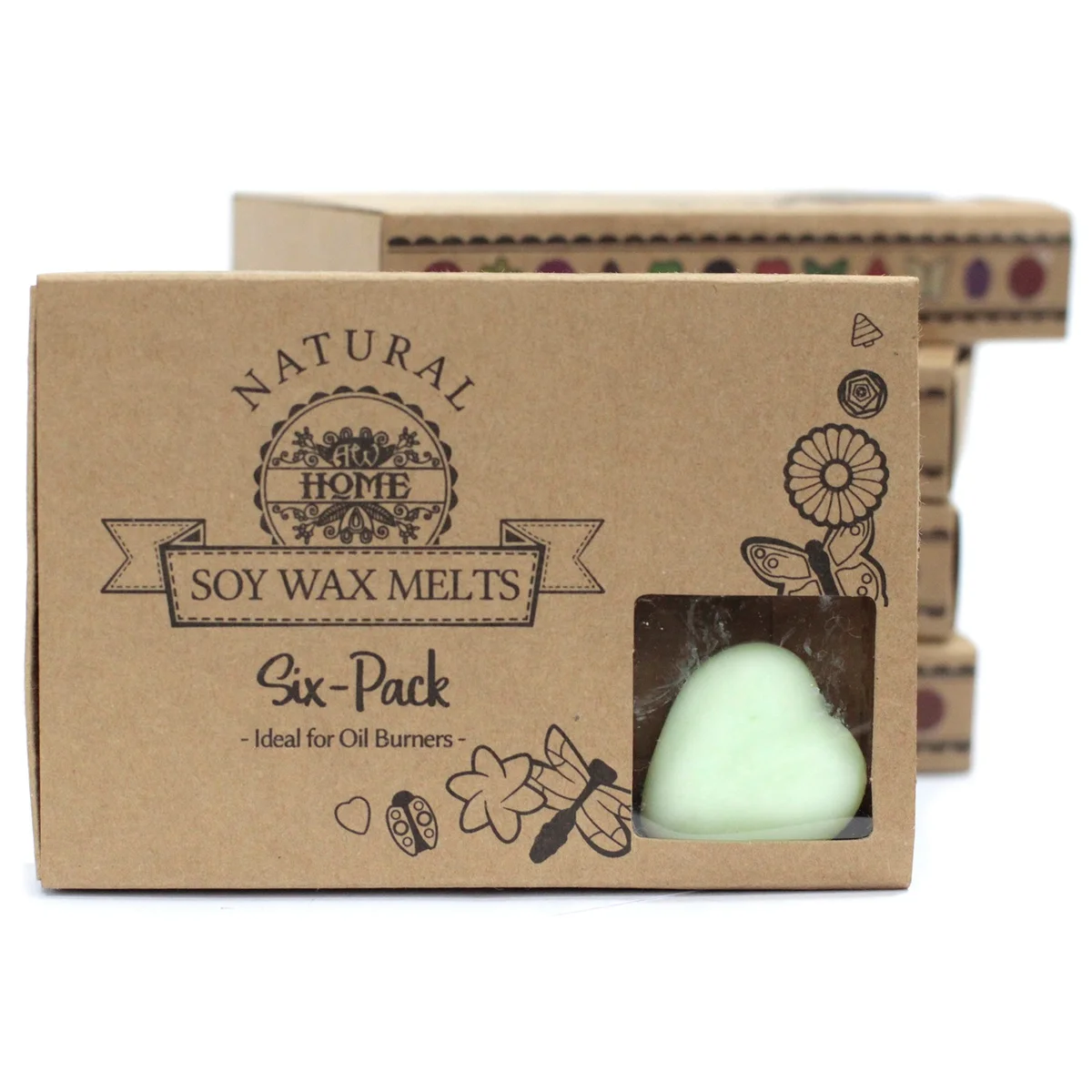 Box of 6 watermelon fresh fruit scented wax melts arranged to show their smooth, glossy surface and vibrant pink color