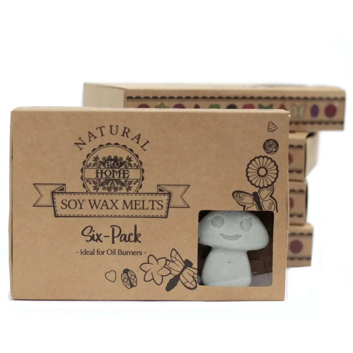 Box of 6 dark patchouli scented wax melts box with six individual wax cubes arranged inside.