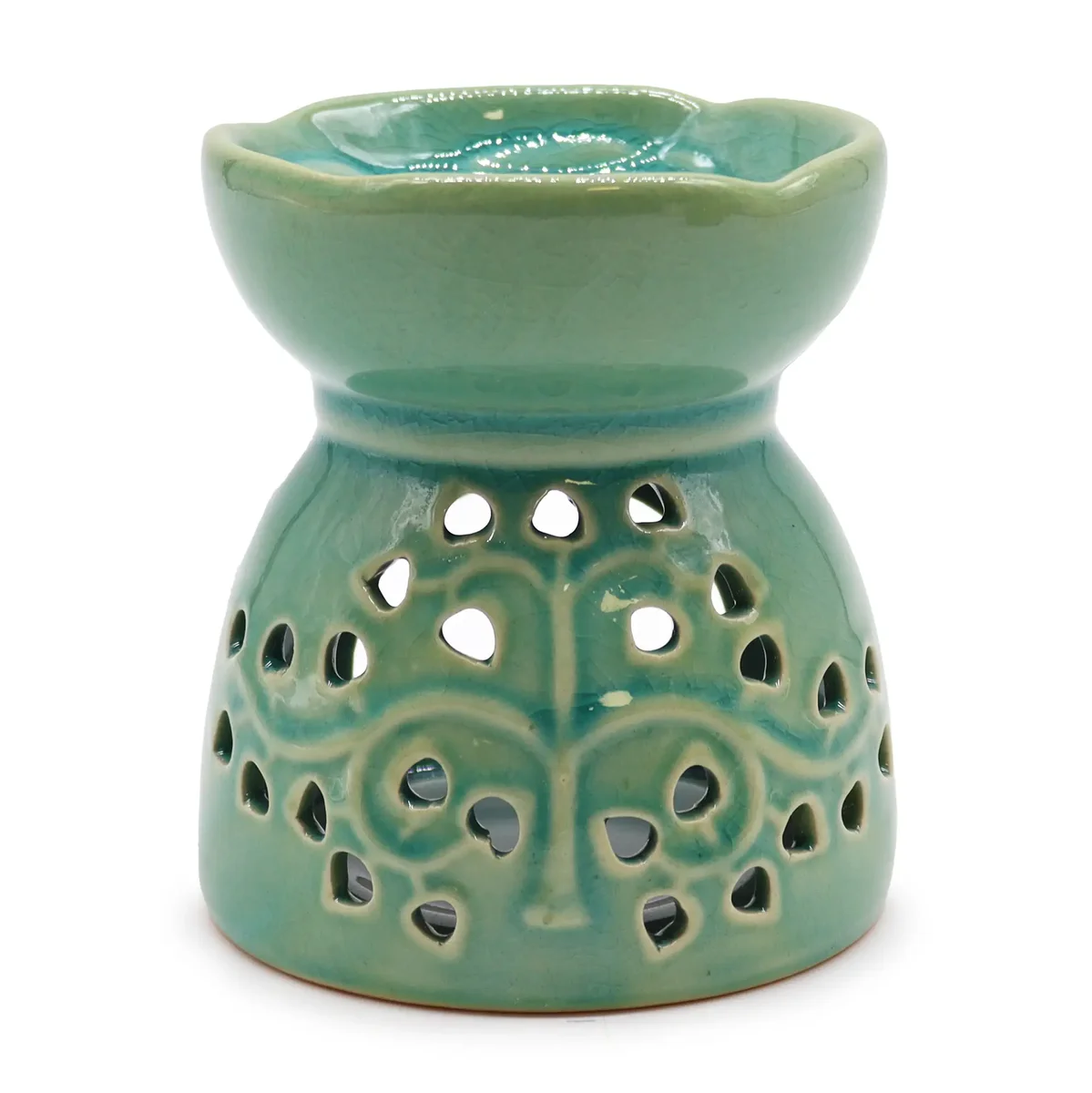 Blue oil burner shaped like a tree of life