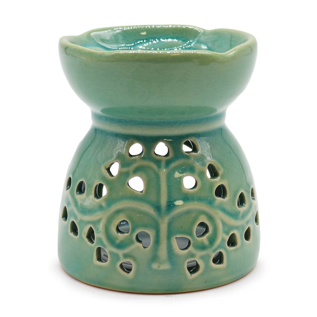 Blue ceramic tree of life oil burner featuring a detailed tree motif, ideal as tree of life decor.