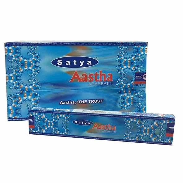 Aastha incense 15g pack displayed with neat sticks in packaging