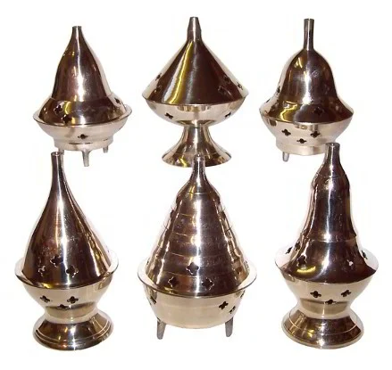 Brass incense burner, assorted design, elegant metal holder for incense sticks.