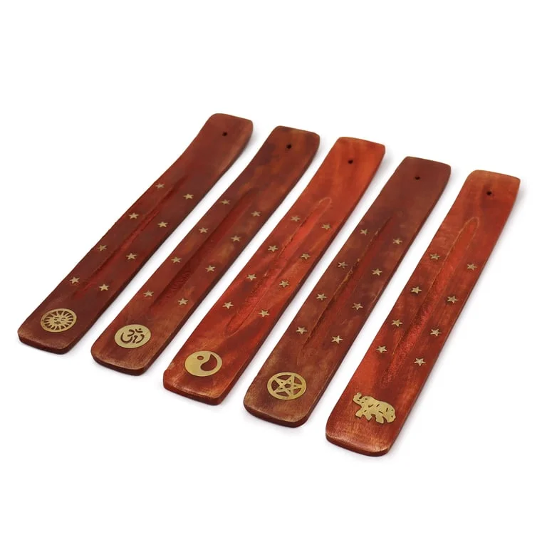 Brass inlaid ashcatcher crafted from mango wood with intricate scroll detailing