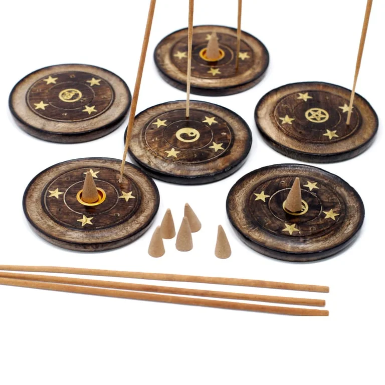 Mango wood disc (10cm) served as a cone incense disc.