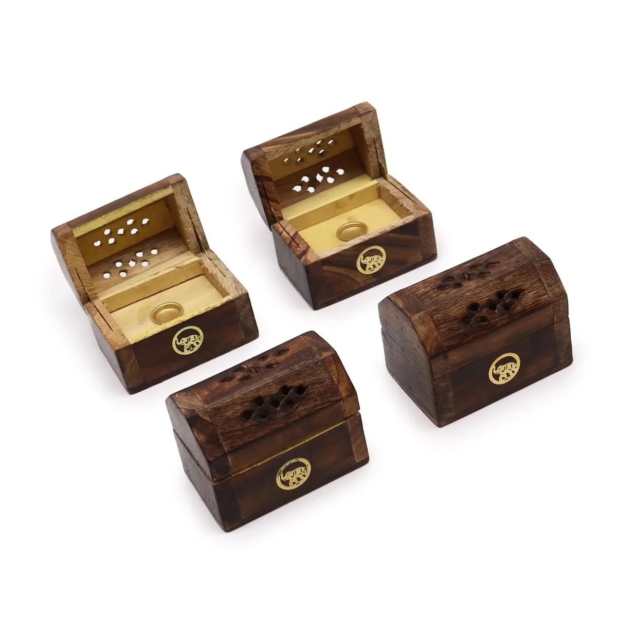 Small incense box featuring a mango wood label, holding a compact incense cone smoke box.