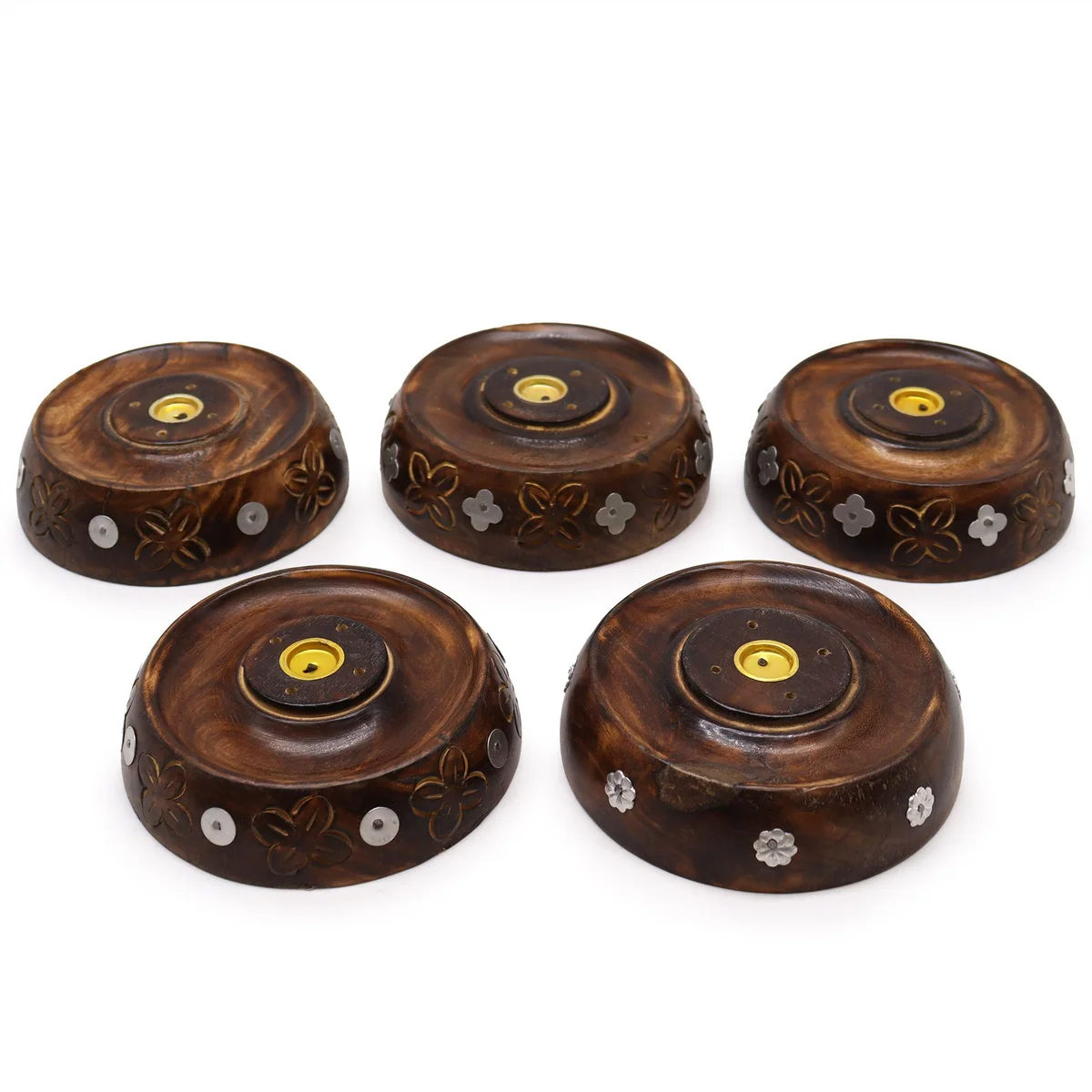 Mango wood incense burner featuring a dual cone and stick holder design.