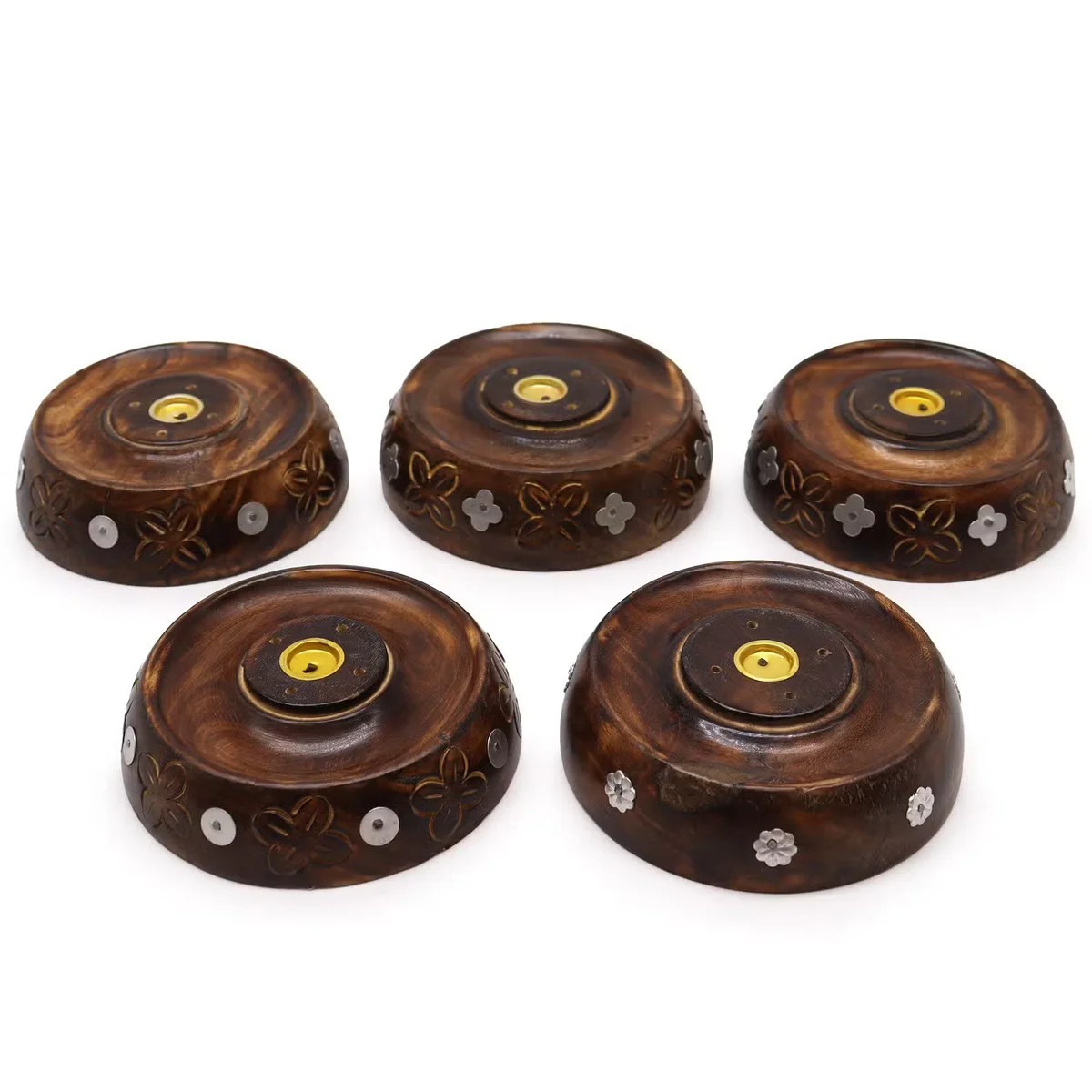 Mango wood cone and stick burner, glowing flame, styled as mango wood decor.