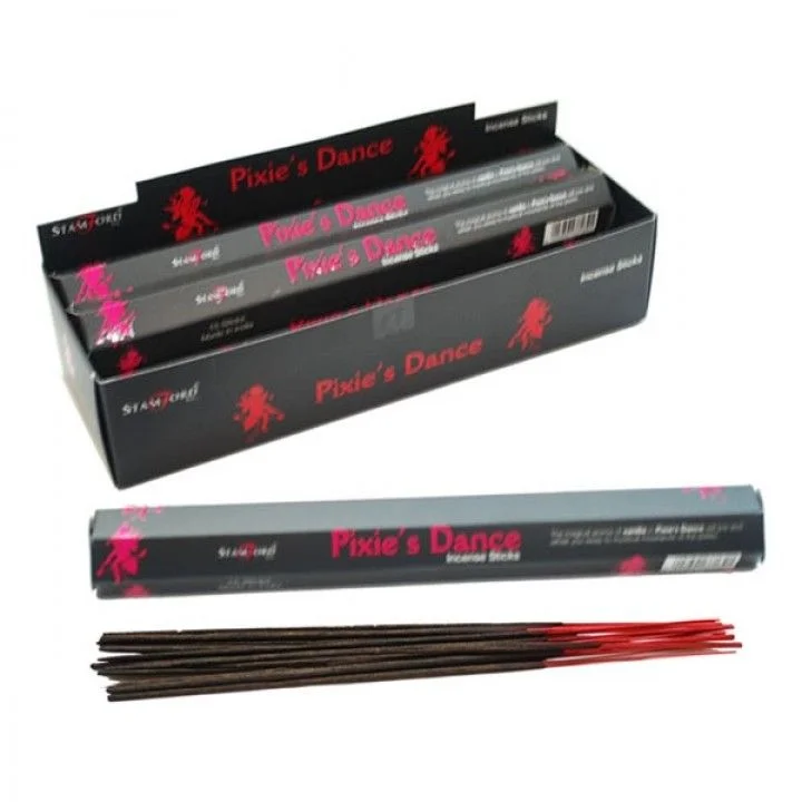Pixie's Dance incense sticks displayed.