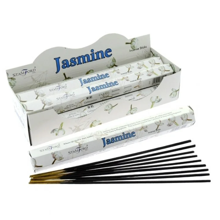 Jasmine scented incense sticks arranged on display.
