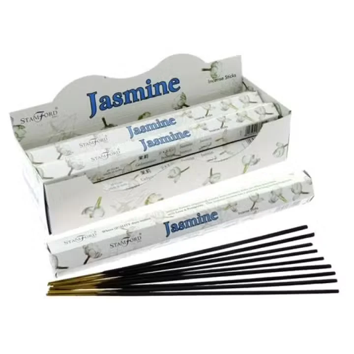 Box of Jasmine Premium incense sticks packaged for home use.