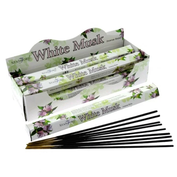 White incense stick, showcasing the white musk fragrance.