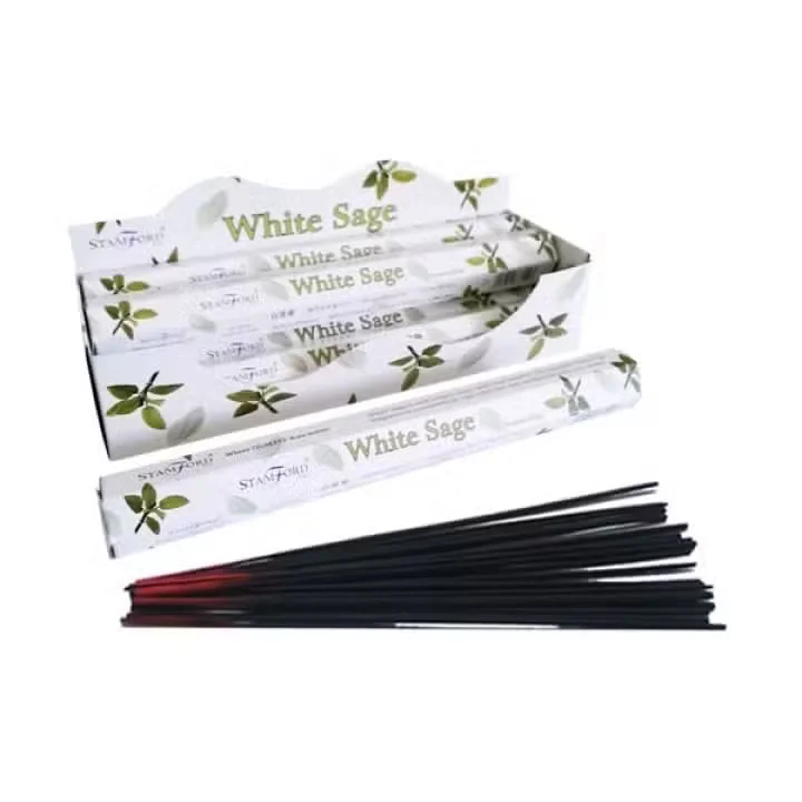 White sage incense sticks labeled White Sage Premium Incense, aromatherapy incense