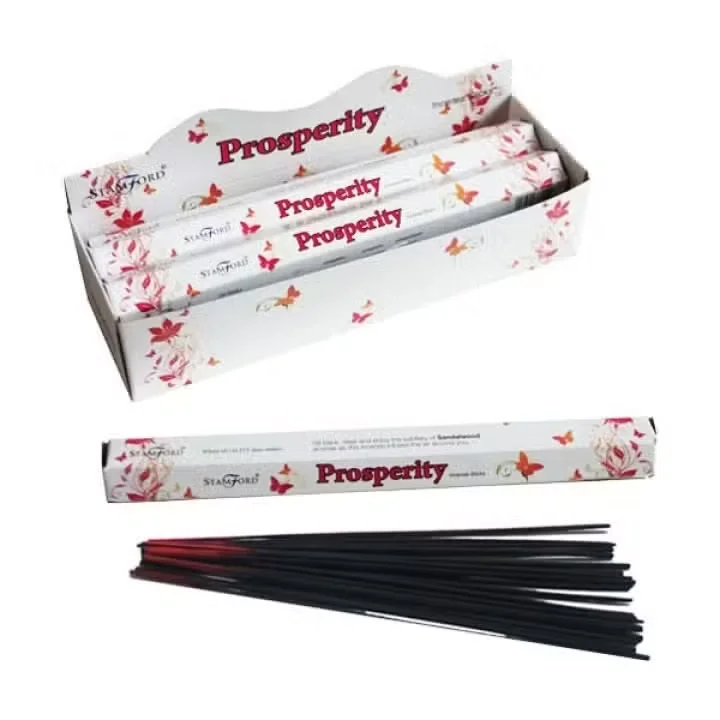 Close-up of Prosperity Premium aromatherapy incense sticks arranged neatly in a bundle.
