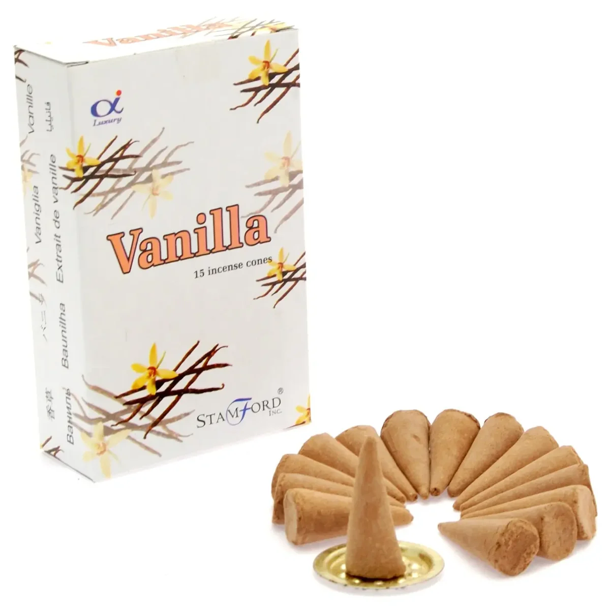 Vanilla cones arranged neatly in rows on a flat surface.
