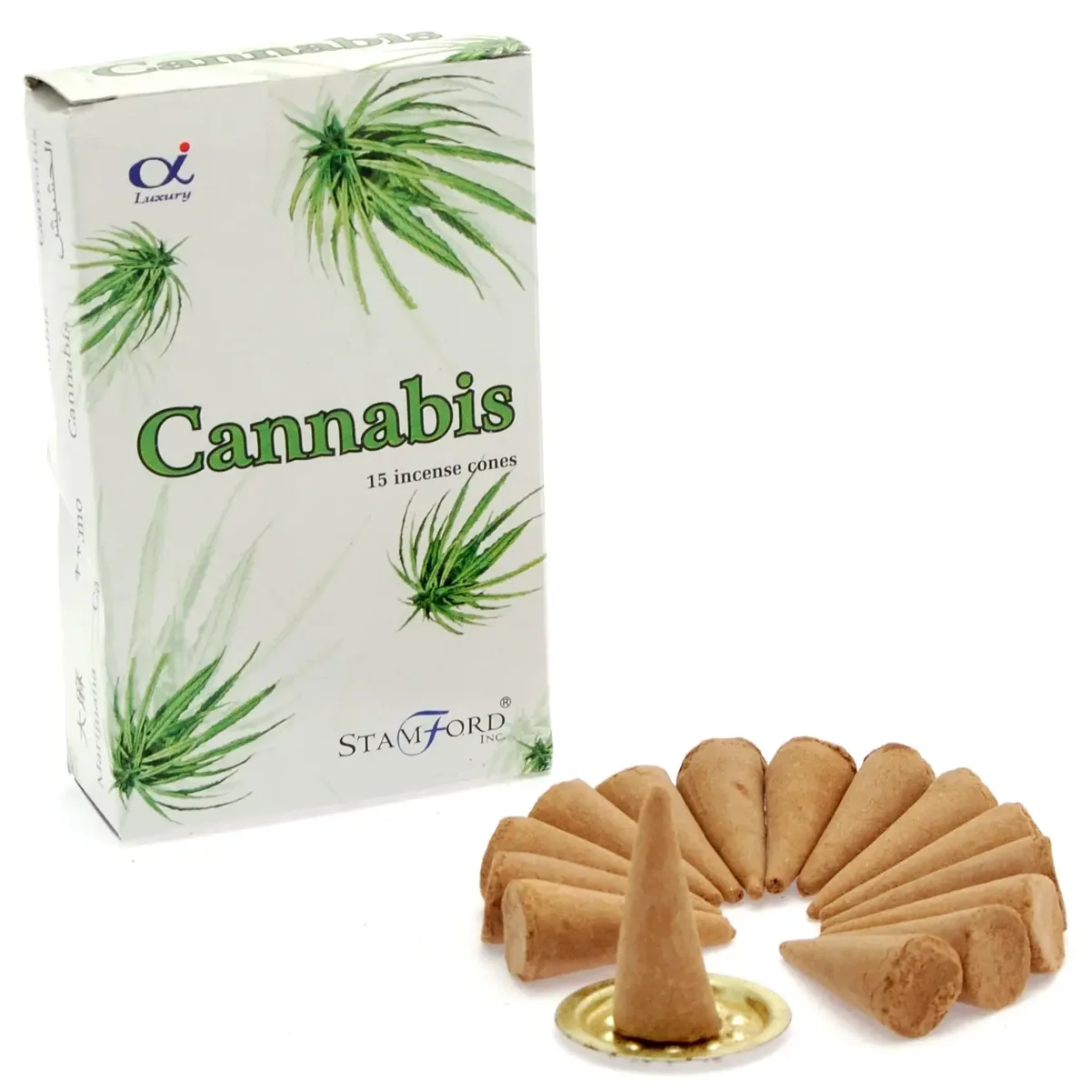 Neatly arranged cannabis cones on a plain background.