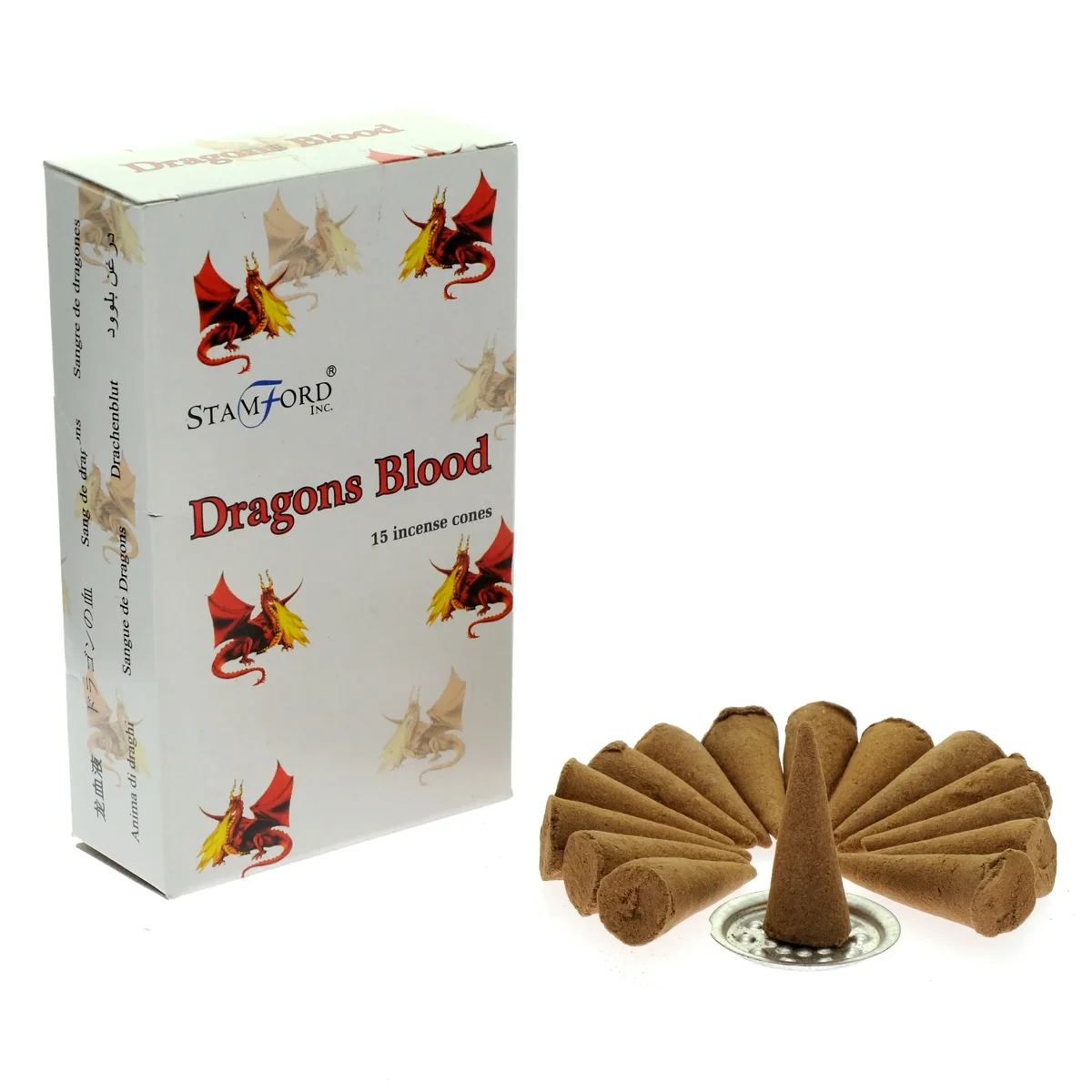 Dragons Blood candy cones displayed on a plain white surface, each cone tipped with a sweet swirl