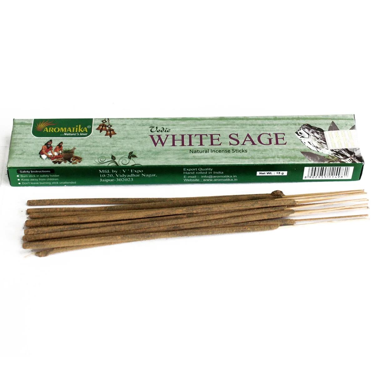 Vedic incense sticks in white sage, stacked and wrapped in natural paper