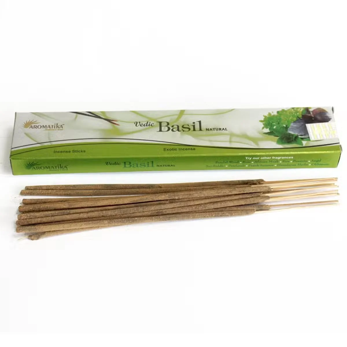 Vedic basil incense sticks displayed in a small pack.
