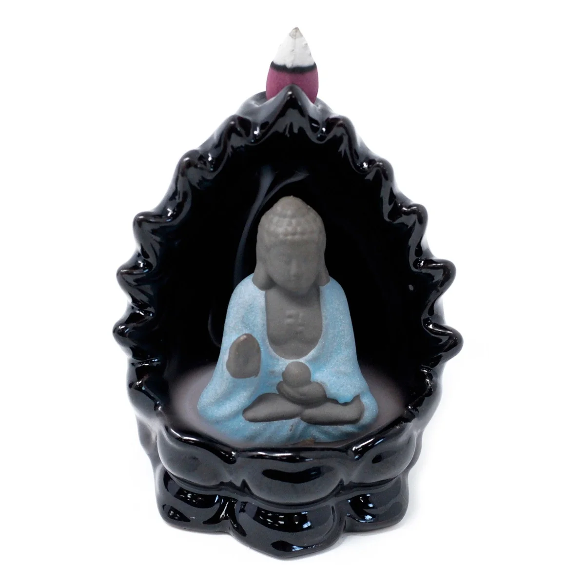 Back Flow Buddha incense burner with lotus base and soft incense holder