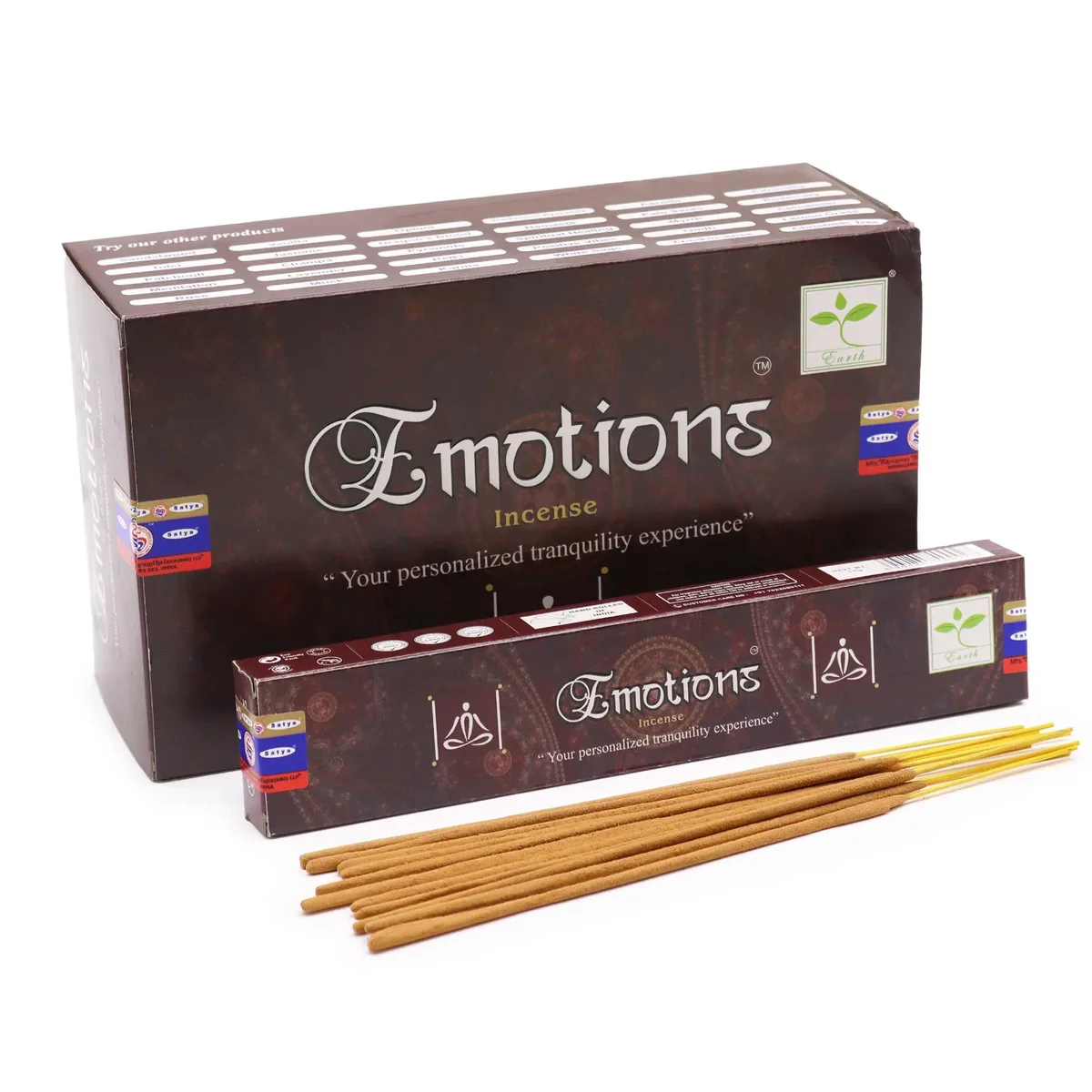 Satya incense 15g pack shown on a flat surface, with blue cardboard box and embossed brand name.