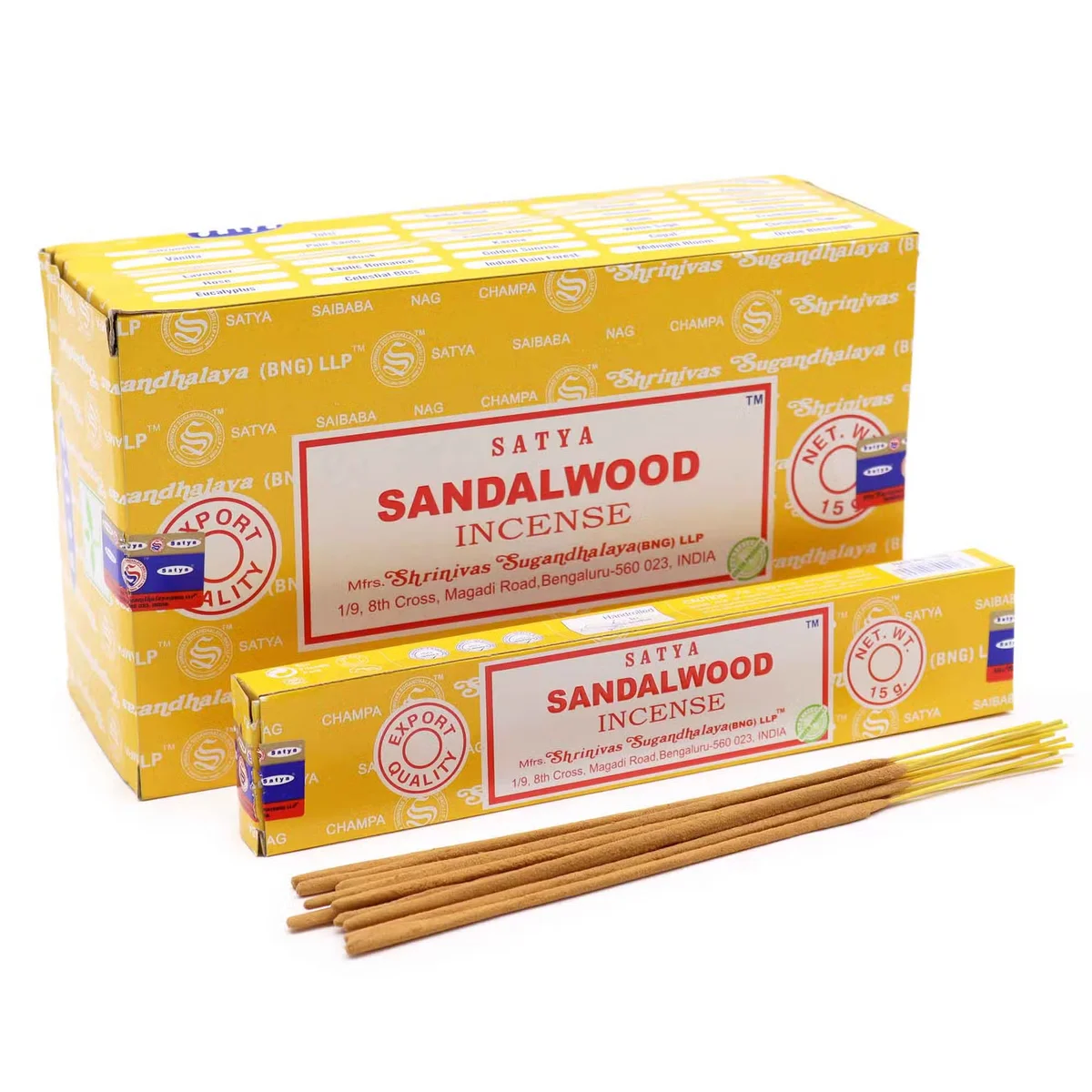 Satya 15g sandalwood incense sticks in a pack, ideal for sandalwood incense uk