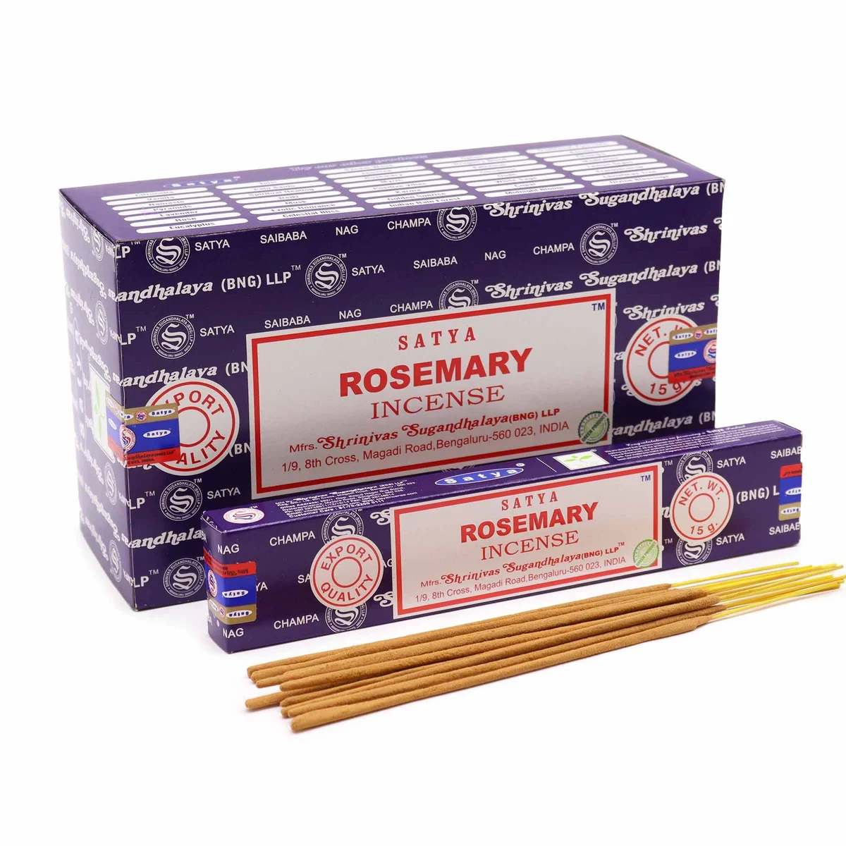 Rosemary incense sticks from Satya, 15g stack on a neutral background.