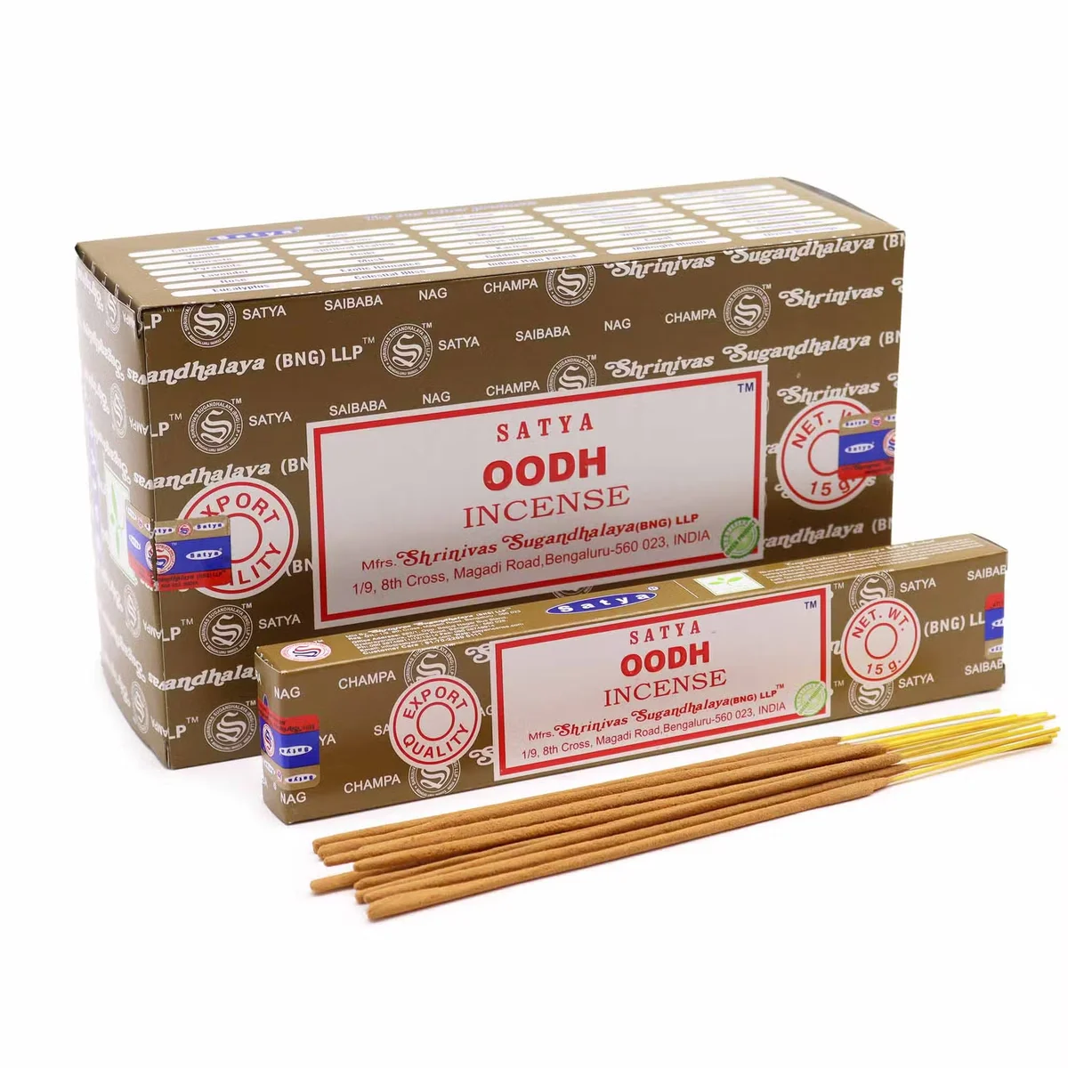 Satya incense UK 15gm Oodh incense sticks bundled in a small package.