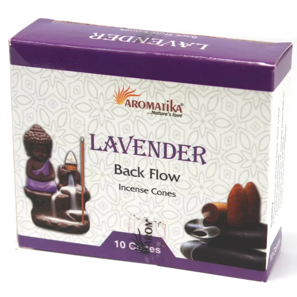 Lavender backflow incense cone, slender pyramid, aromatic scent