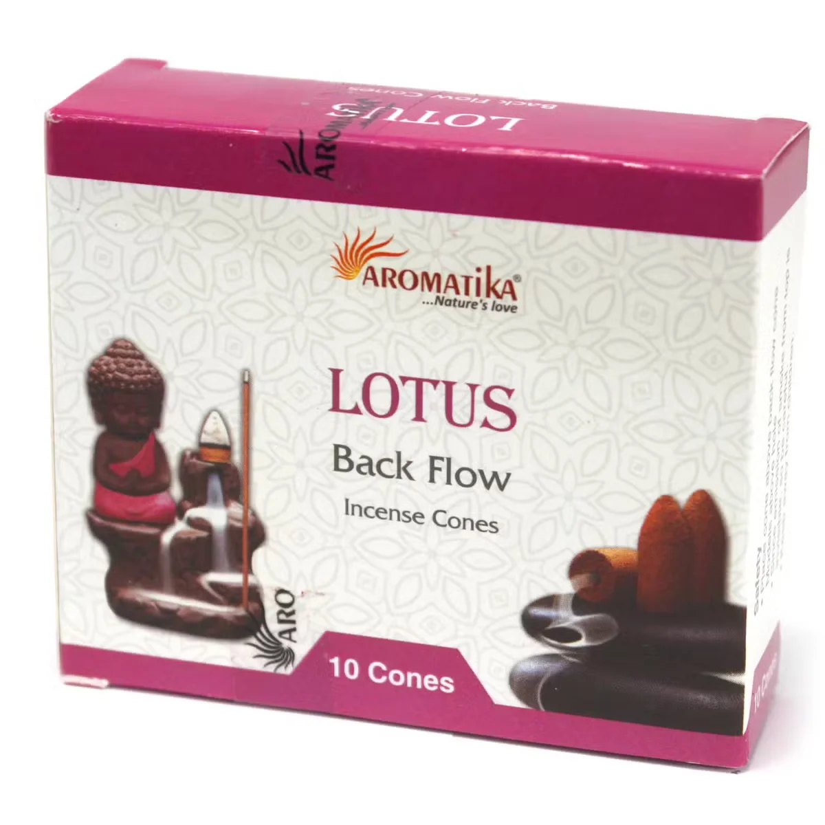 Aromatic backflow incense cones scented with lotus.