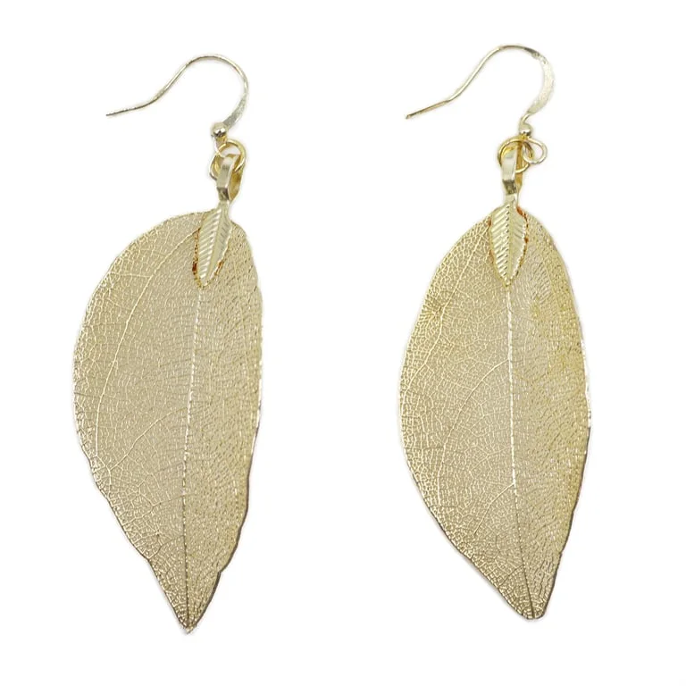 Gold leaf earrings – Bravery Leaf design in gold.