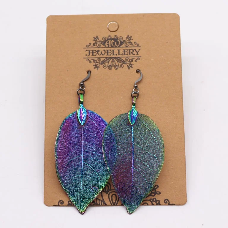 Colourful leaf earrings featuring the Bravery Leaf design in multiple bright shades.