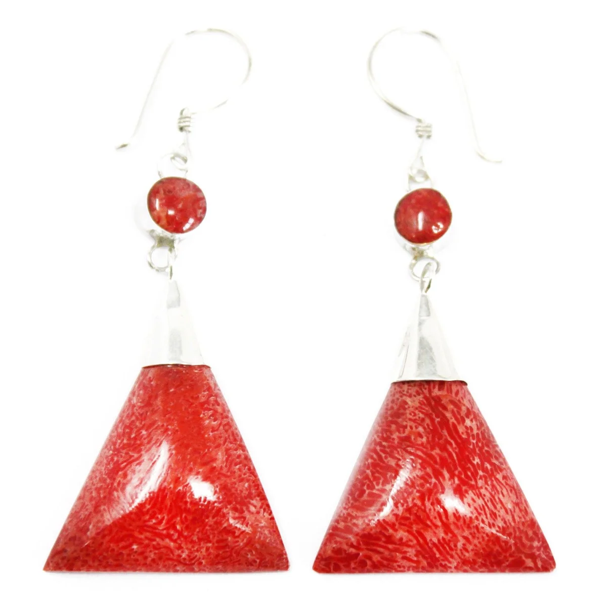 925 silver triangle earrings featuring a double drop design, elegant silver triangles hanging from the ear