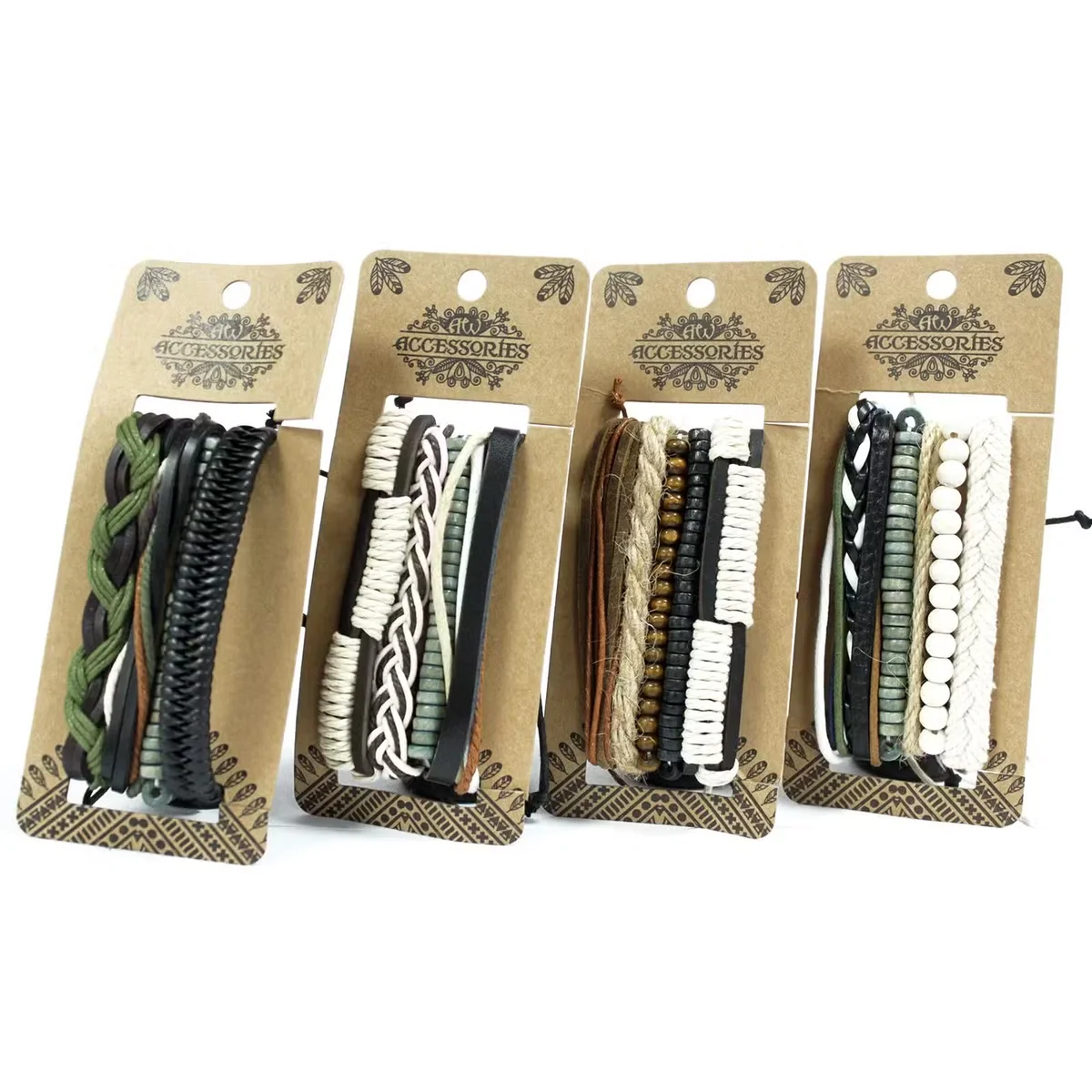 Bracelet set for men in green natural tones.