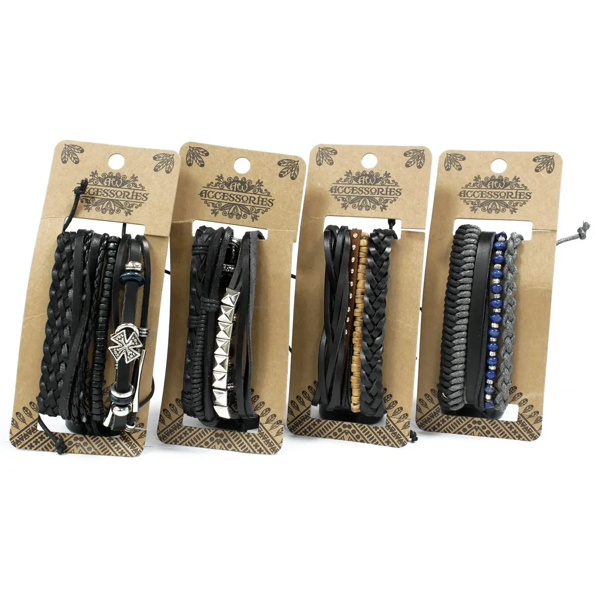 Black bracelet set for men featuring black and macho style designs