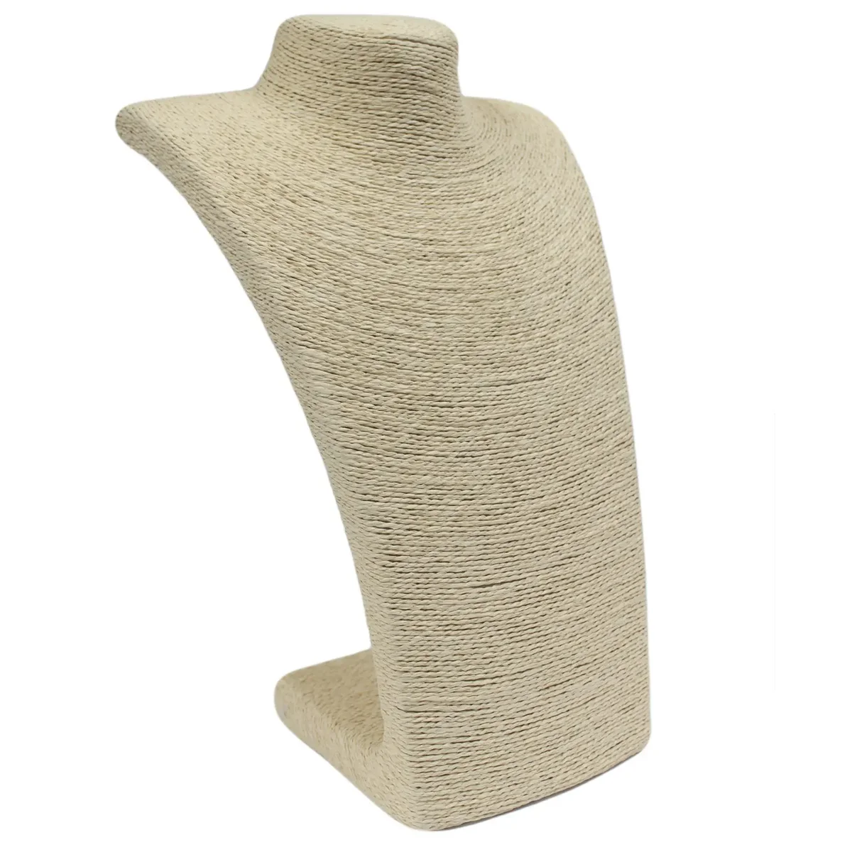 Cream necklace display shown on plain white backdrop, highlighting its large size.