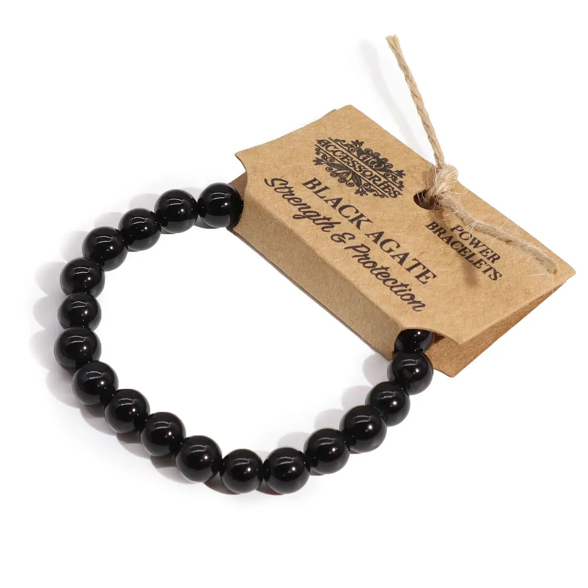 Power bracelet featuring black agate bead on a simple chain bracelet