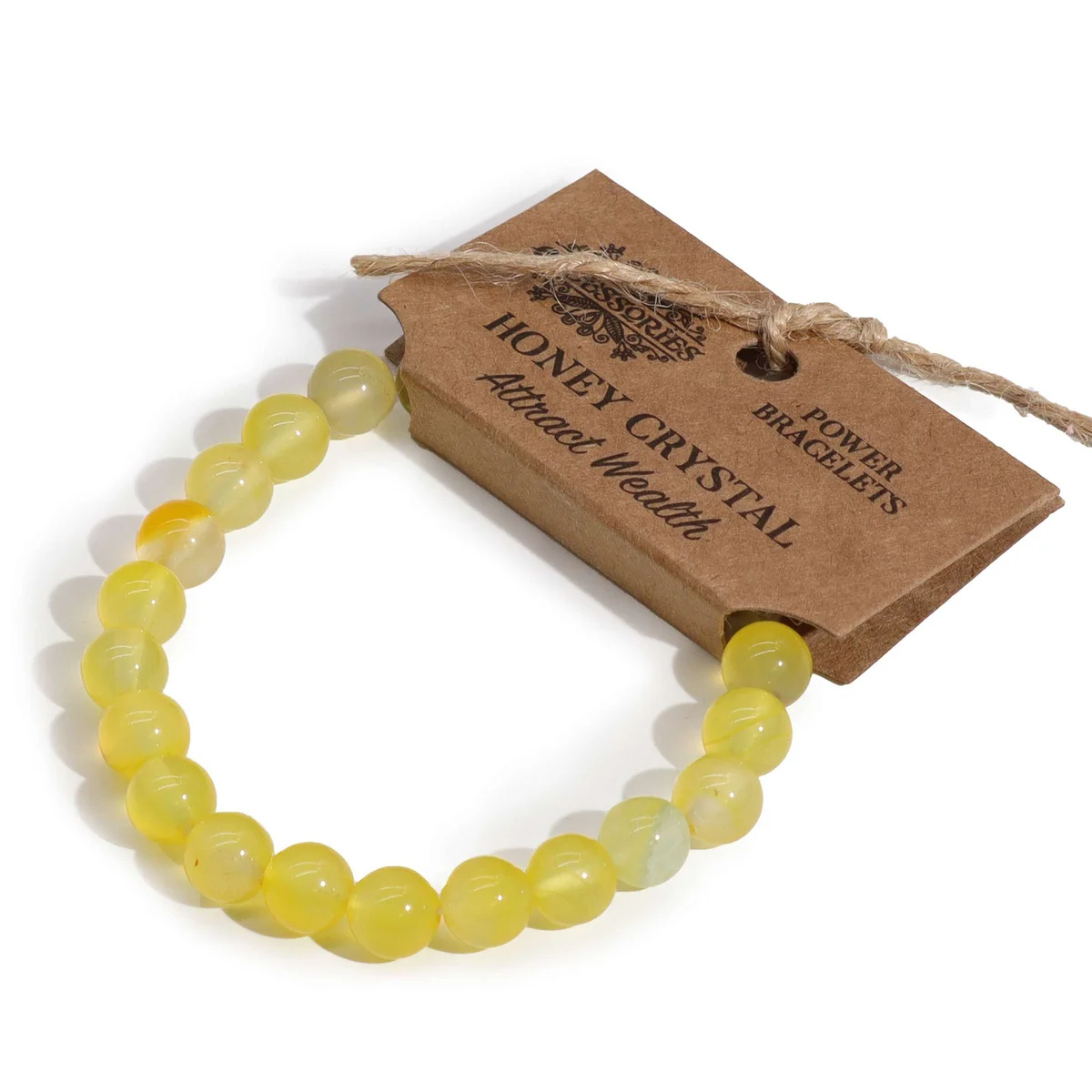 Crystal bracelet with honey crystal design worn on wrist.