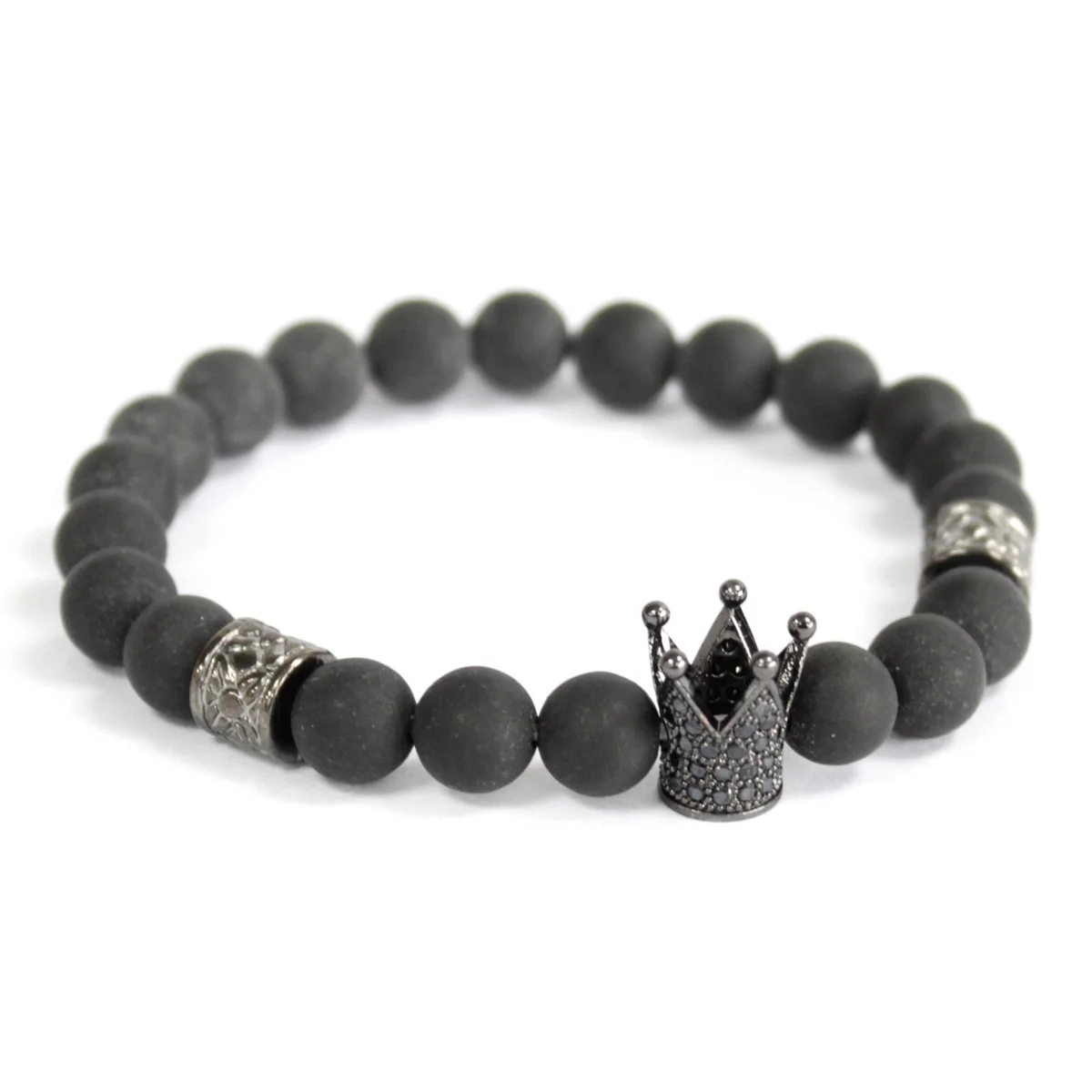 Black agate jewellery bracelet featuring crystal crown design