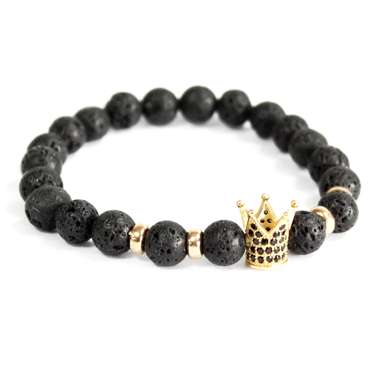 Gold Crown and lava stone bracelet featuring a gold crown charm and lava stone accents, a stylish lava stone jewellery.