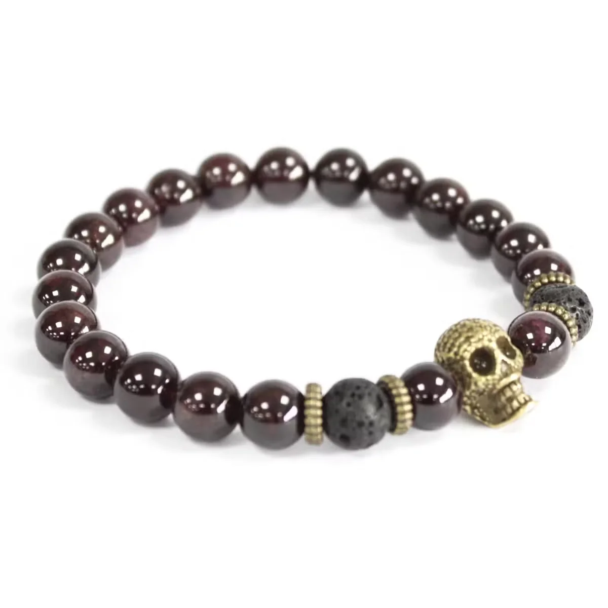 Bronze skull and blood stone gemstone bracelet with intricate metalwork