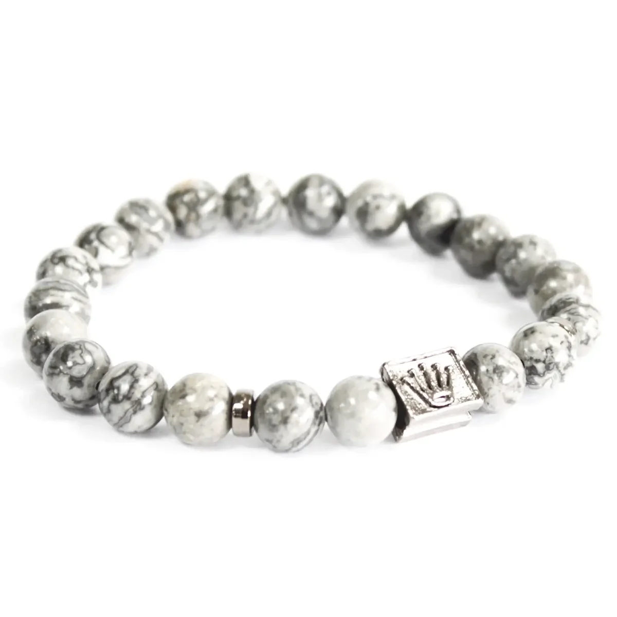 Grey agate gemstone bracelet featuring Crown Ingot design.