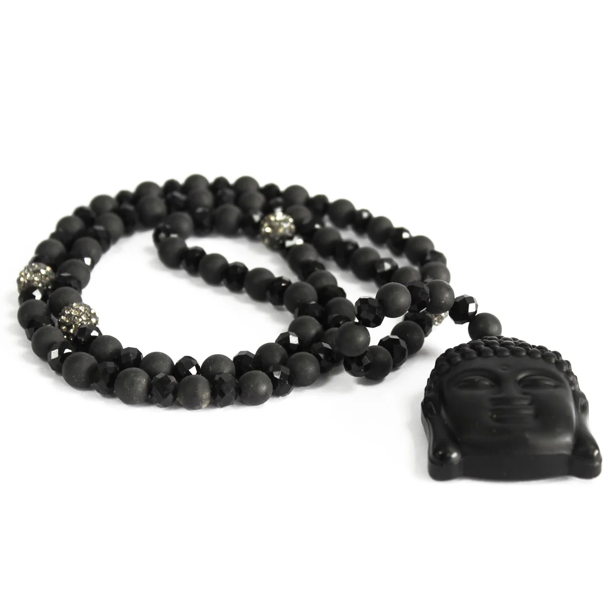 Buddha necklace featuring a black stone gemstone on a delicate chain.