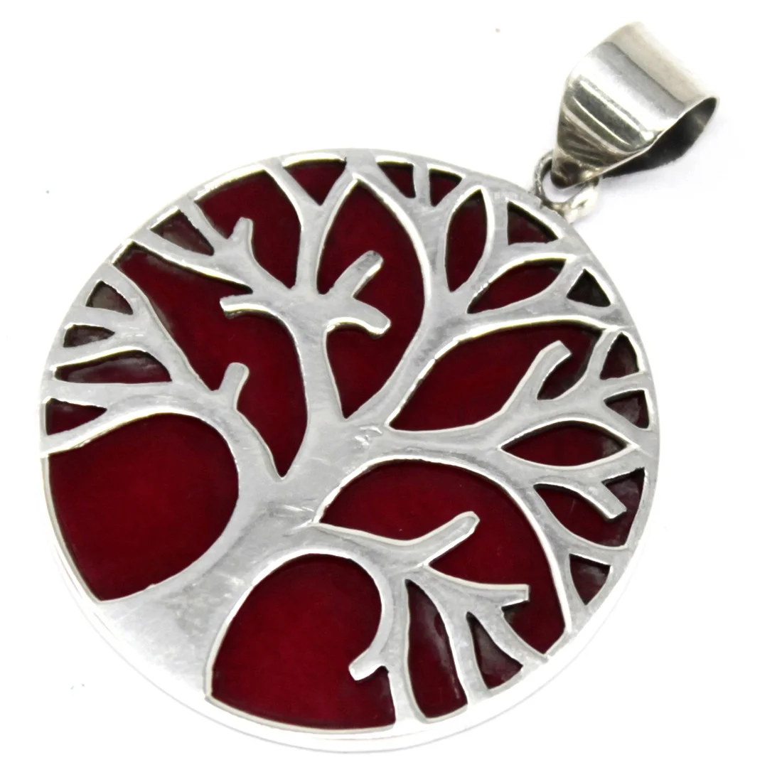 Tree of Life design on 30mm silver pendant with coral effect finish