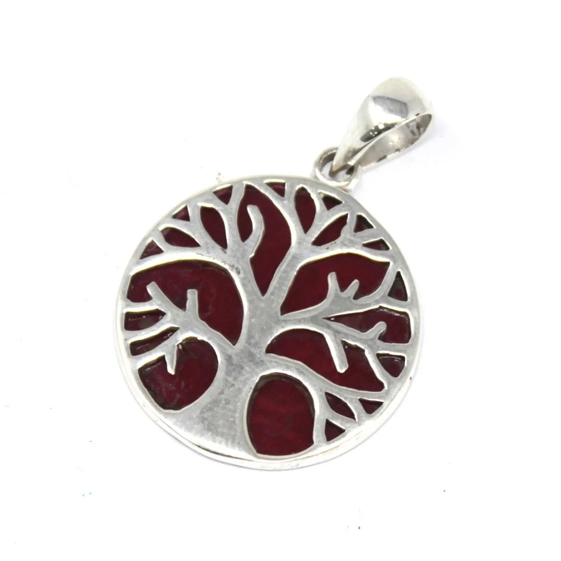 22mm silver tree of life pendant with coral effect