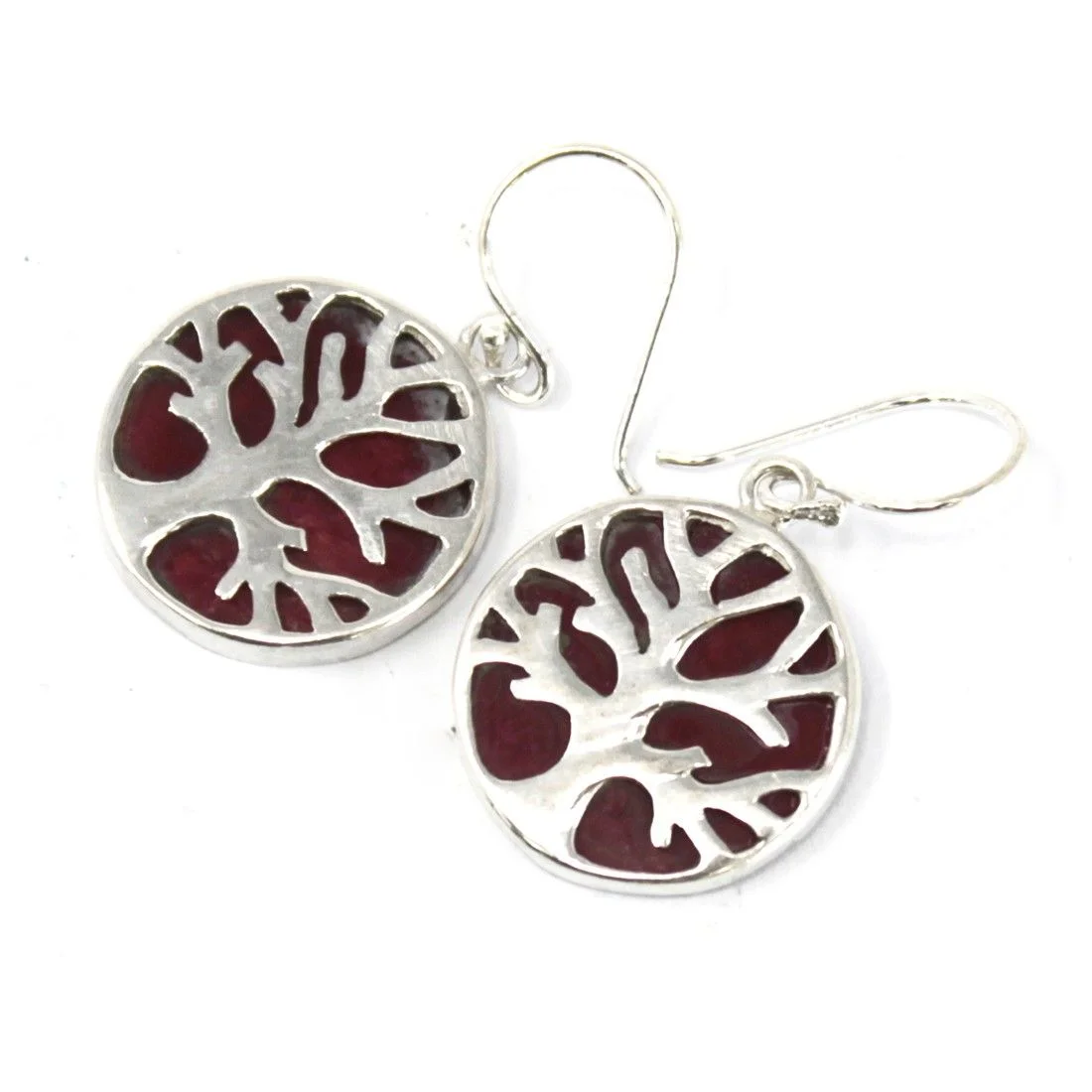 silver tree of life earrings featuring a 15mm coral effect design