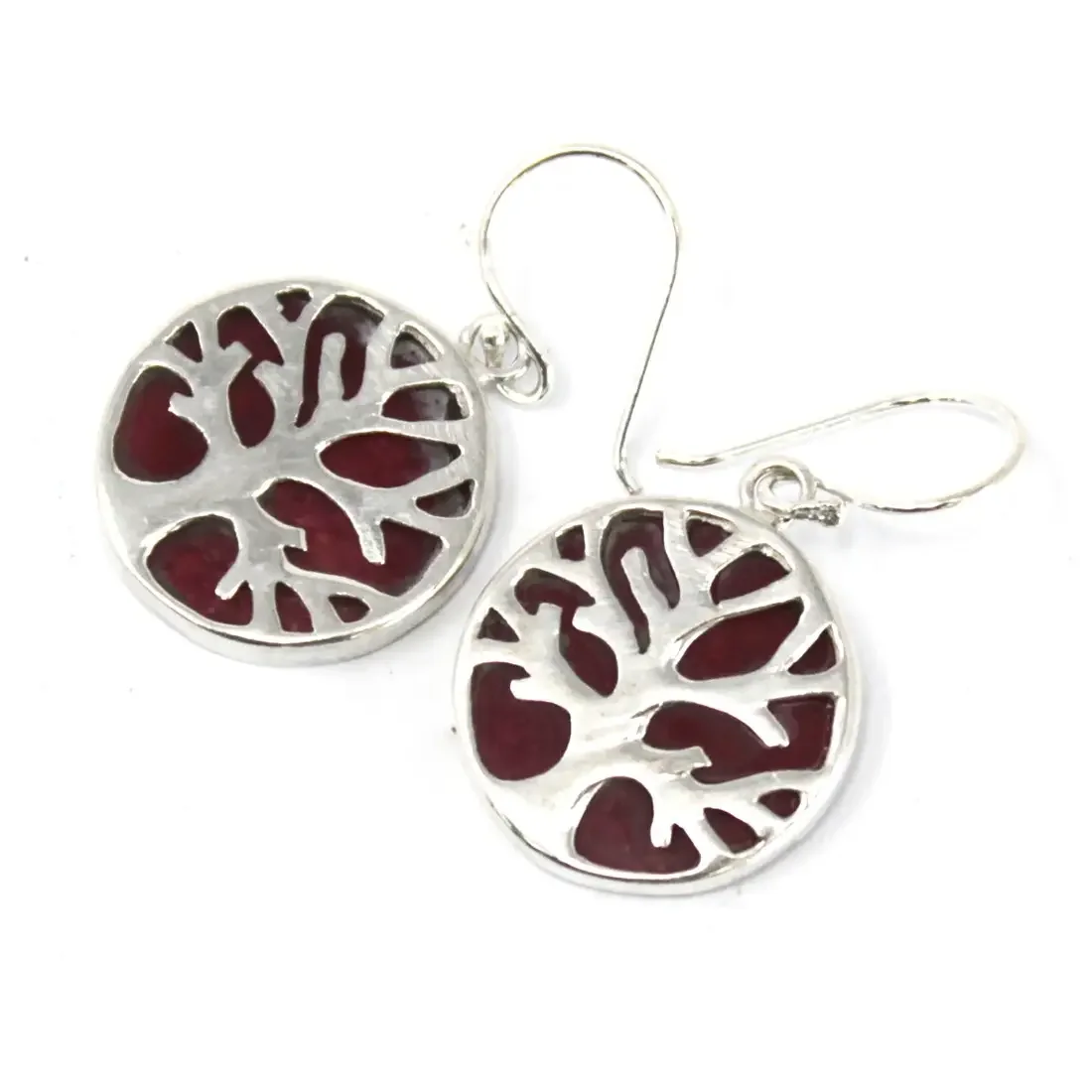 Silver tree of life earrings, 15mm size, coral effect design.