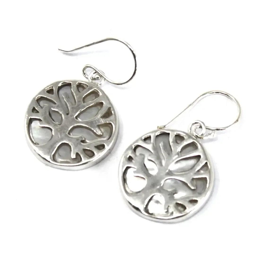 Silver 15mm tree of life earrings, mother of pearl earrings