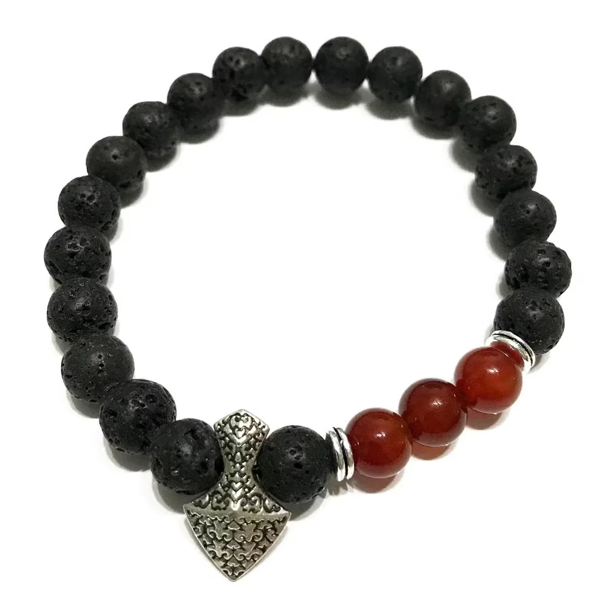 Stone bracelet featuring an axe‑head carnelian stone.