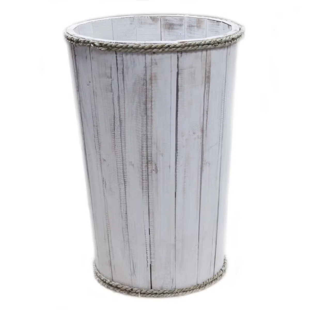 Large wooden storage tub with whitewash finish, displayed as a whitewash storage tub.