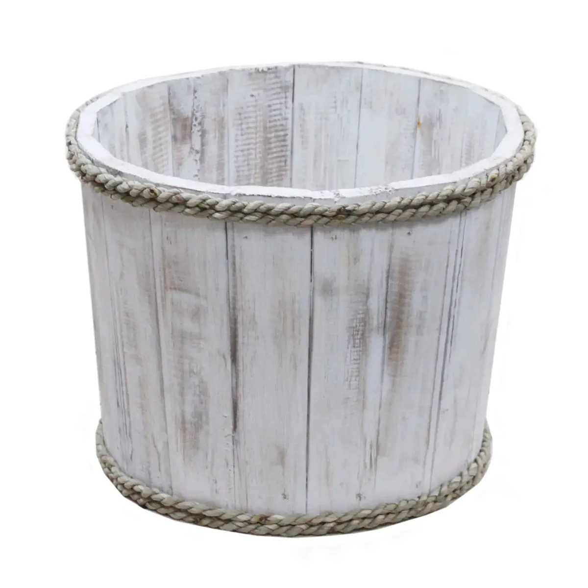 Small whitewashed wooden storage tube – a compact wooden storage box with a polished finish.